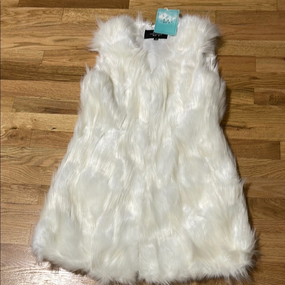 White Shaggy Faux Fur Vest with Plush Texture